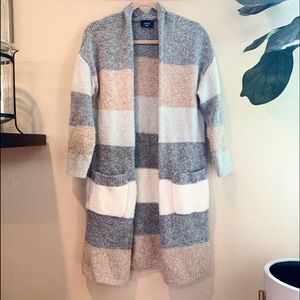 Vici Natural State Striped Pocketed Cardigan